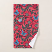 Chien rose et papillons en rouge et bleu (Serviette à main)
