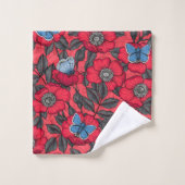 Chien rose et papillons en rouge et bleu (Gant de toilette)