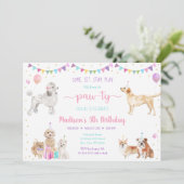 Chien rose Gold Girl Anniversaire Invitation (Debout devant)