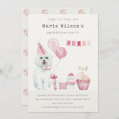 Chien rose mignon Quel âge Anniversaire Invitation (Devant / Derrière)