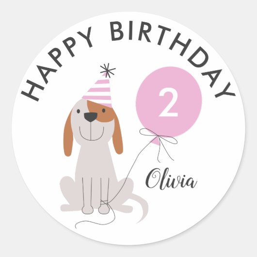 Chien rose rose joyeux Anniversaire Sticker (Devant)