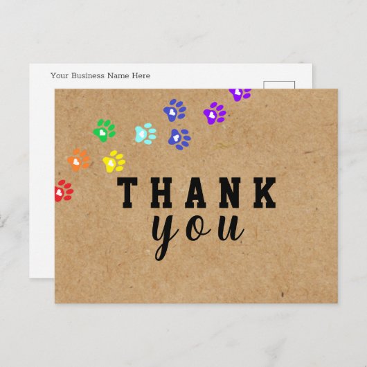 Chien Russe Rainbow Paw Custom Merci Carte postale (Devant / Derrière)