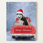 Chien sibérien Husky en neige assis Camion de Noël (Dos)