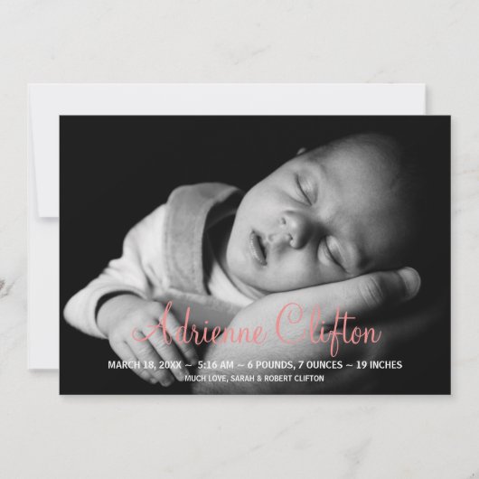 Chien simple rose pur faire-part de naissance stat (Devant)