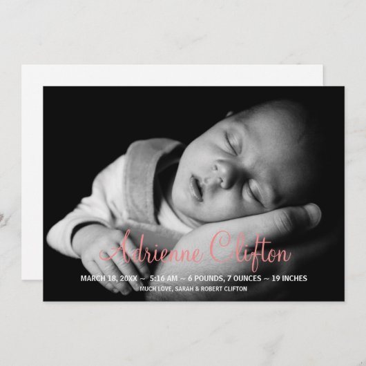 Chien simple rose pur faire-part de naissance stat (Devant / Derrière)