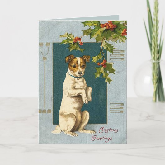 Chien sous une branche sainte - carte de noël vint (Devant)