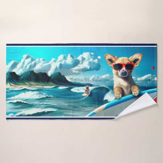 Chien sur le Surboard portant des lunettes de sole (Serviette de bain)