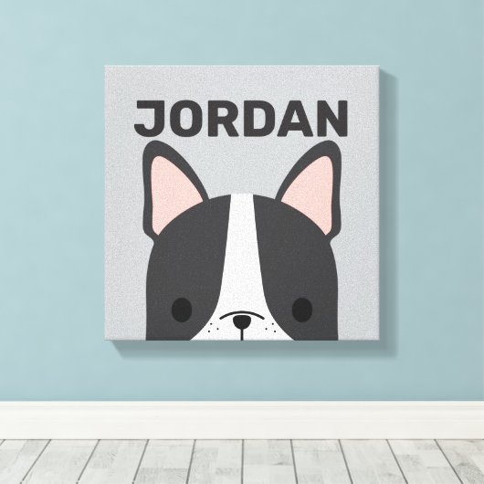 Chien-taureau français mignon avec toile de nom pe (Insitu (Plancher de Bois))