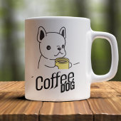 Chien tenant une tasse de café dit Coffee Dog