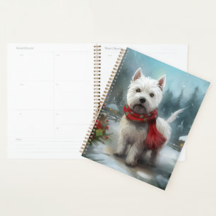 Chien Terrier West Highland White dans la neige de
