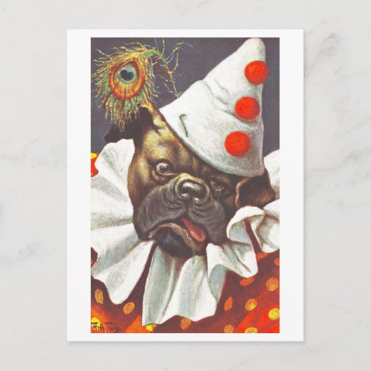 Chien vintage habillé en carte postale clown (Devant)
