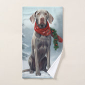 Chien Weimaraner à Noël de neige (Serviette à main)