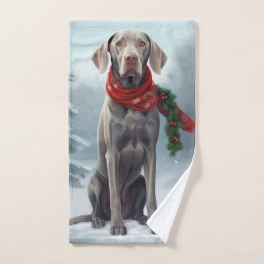 Chien Weimaraner à Noël de neige (Serviette à main)