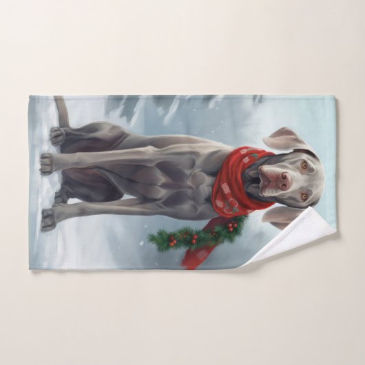 Chien Weimaraner à Noël de neige (Serviette à main)