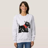 Chienne écossaise avec Sweatshirt de Bow rouge (Devant entier)