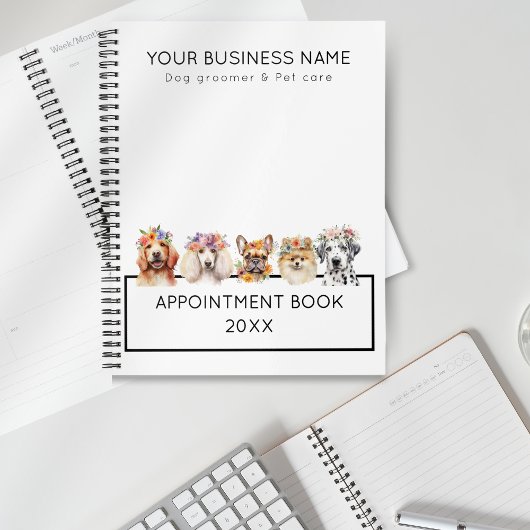 Chiens adorables avec couronne de fleurs, aquarell