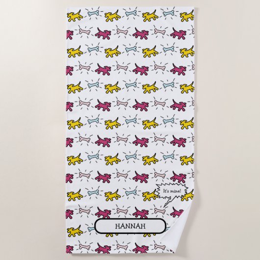 Chiens Bones RY Graffiti Style Nom Plage Serviette (Devant)