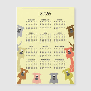 Chiens Colorés Calendrier 2026 Carte Magnétique