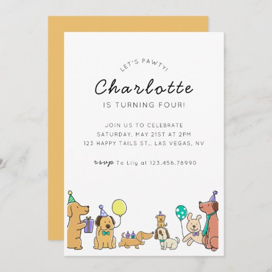 Chiens colorés Invitation de fête d'anniversaire (Devant / Derrière)