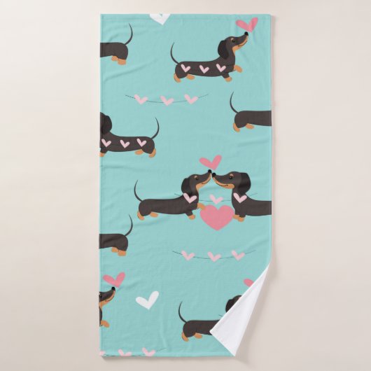 Chiens Dachshund dans l'amour et le coeur sans cou (Serviette de bain)