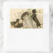 Chiens de dachshund vintages autocollant de Noël (Sac)