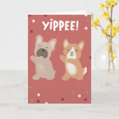 Chiens de danse Yippee Félicitations Carte de voeu (Fleur jaune)