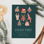 Chiens de fête Invitation de Noël<br><div class="desc">Carte d'invitation de Noël fantaisiste et festive avec illustration dessinée à la main de chiens en costumes de vacances. Customisez cette carte en ajoutant vos propres informations de fête.</div>