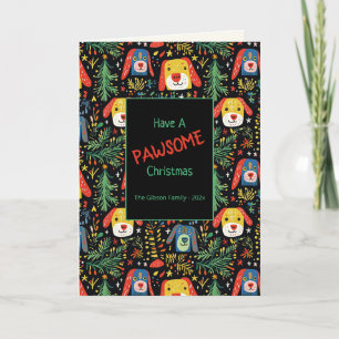 Chiens de Noël mignons Carte de vacances pliée