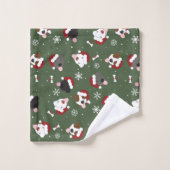 Chiens de Noël sur Vert (Gant de toilette)