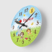 Chiens de uppy Castle Horloge ronde bleue et rouge (Angle)