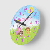 Chiens de uppy Castle Rose et Violet Horloge ronde (Angle)