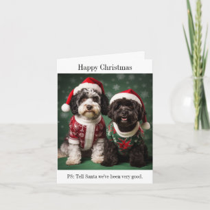 Chiens d'eau portugais Bonne carte de Noël