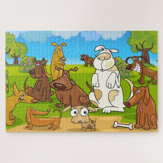 Chiens drôles dans le puzzle du parc (Horizontal)
