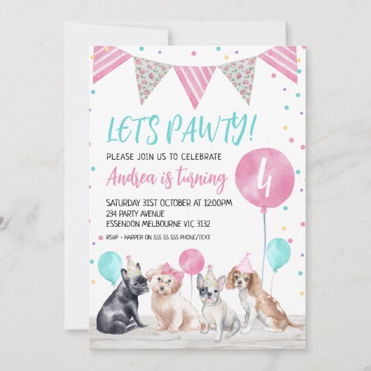 Chiens du drapeau de Bunting Invitation d'annivers (Devant)