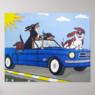 Chiens en Blue Mustang Summer Cruising Poster