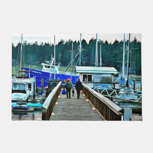 Chiens et bateaux sur le tapis de porte de l'île L (Devant)