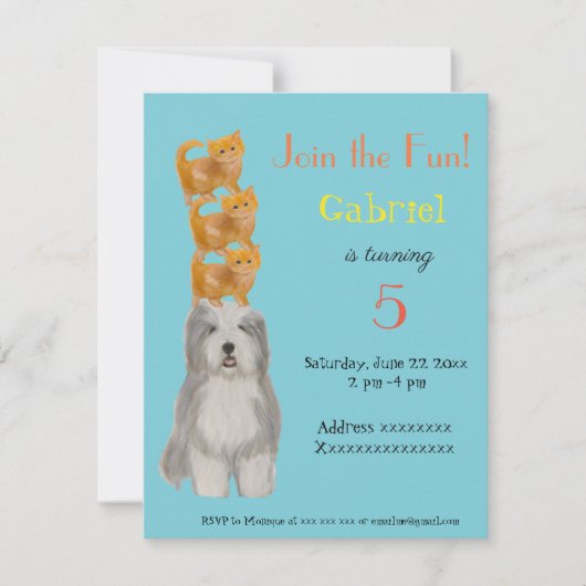 Chiens et chatons, invitation à la fête d'annivers (Devant)