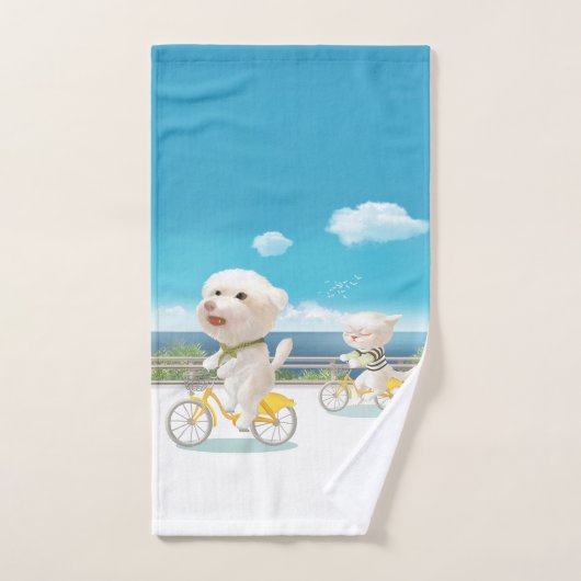 Chiens et chats Vélo en mer (Serviette à main)