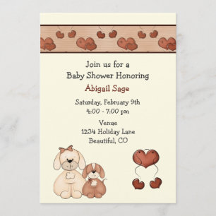 Chiens et Coeurs Baby shower Invitation pour les f