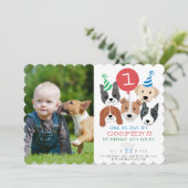 Chiens et invitation rouge d'anniversaire de photo (Debout devant)