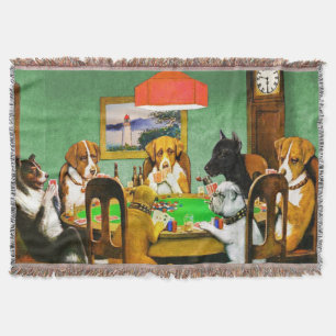 Chiens jouant la couverture 54 x 38 de jet tissée