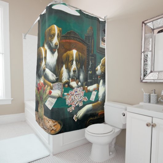 Chiens jouant le rideau en douche (En situation)