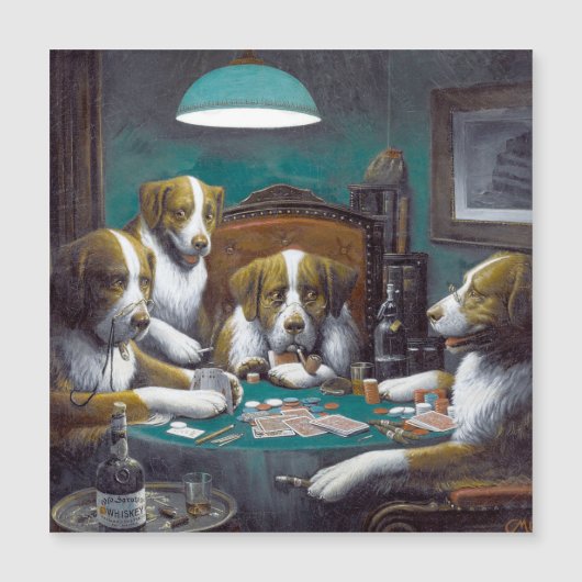 Chiens Jouer Poker Carte magnétique (Devant)