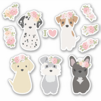 Chiens mignons avec Sticker Pack Fleurs