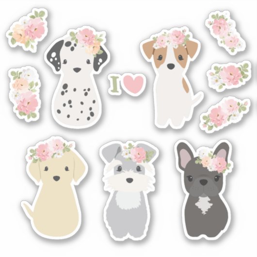 Chiens mignons avec Sticker Pack Fleurs (Devant)