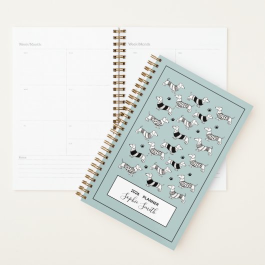 Chiens mignons Dachshund, Blue 2025 Planner (Devant avec enveloppe)