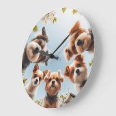 Chiens mignons Drôle Chien Mur Horloge (Angle)