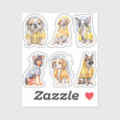 Chiens mignons en Stickers Raincoats (Feuille)