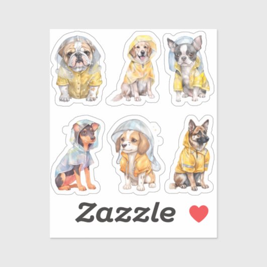Chiens mignons en Stickers Raincoats (Feuille)