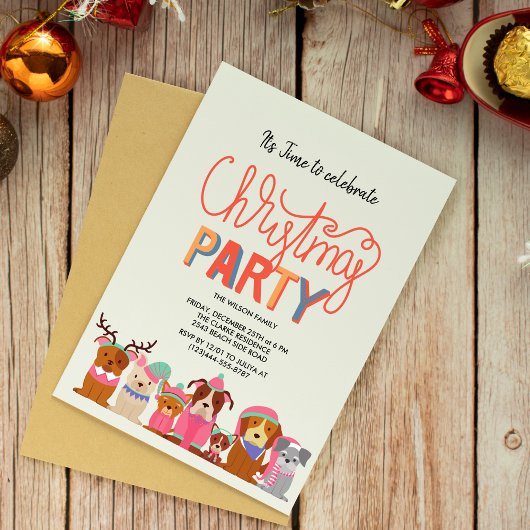 Chiens mignons Noël Fête Invitation
